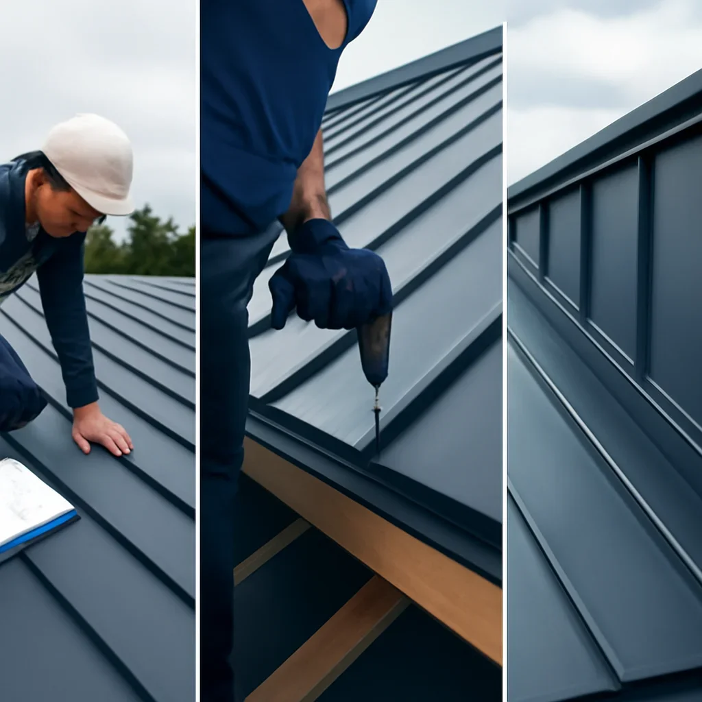 Metal roof inspection, installation and repair details arranged as a service overview